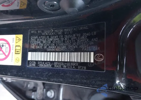 2017 Lexus Es 350 from USA, damaged, VIN 58ABK1GG2HU052282